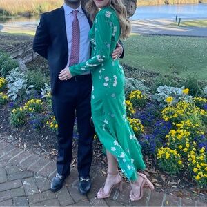 INTERMIX Green Floral Long Sleeve Dress